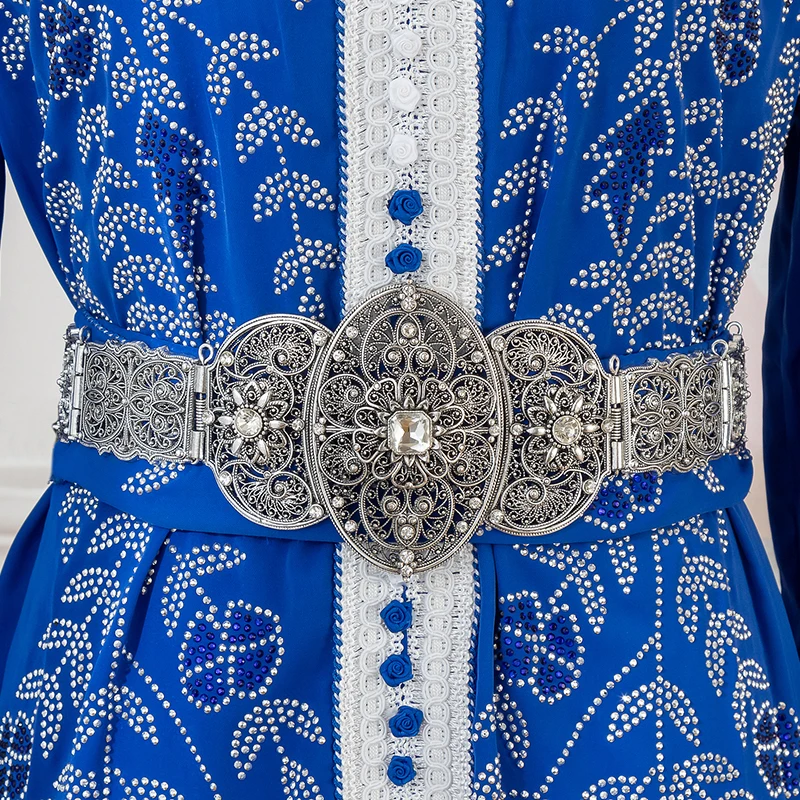 

Vintage Antique Silver Filigree Rhinestone Waist Belt Perfect for Moroccan Bride Ethnic Looks Jewelry