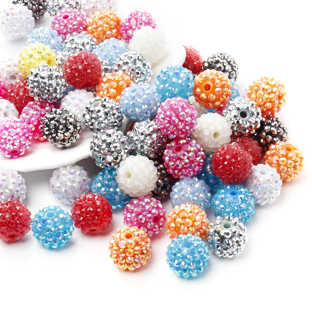10Pc 16/20mm Round Acrylic Bead Inlaid Colorful Crystal Loose Spacer Beads For DIY Ballpoint Pen Pendant Necklace Jewelry Making