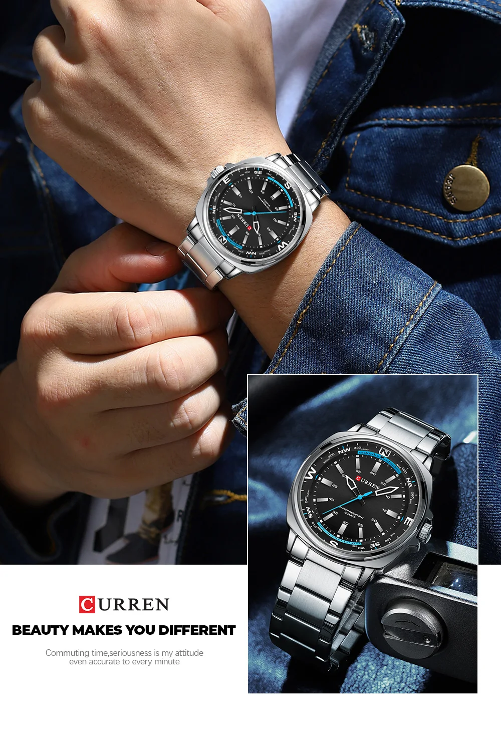 CURREN 8455 Herren Quarzuhr mit Großem Zifferblatt, Wasserdicht, Edelstahlarmband, Casual Business Elegante Uhren für Männer, Reloj Hombre – Detail 10
