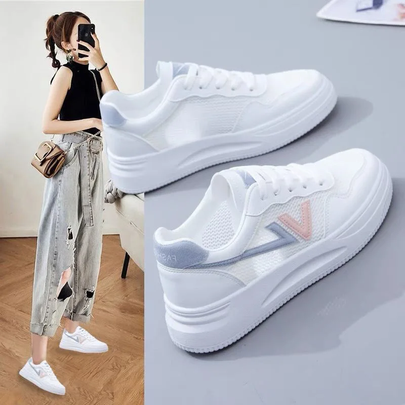 

2025 Little White Shoes Women's New Women's Shoes Summer Versatile Flat Bottom Mesh Breathable Thin Casual Board Shoes Sneakers