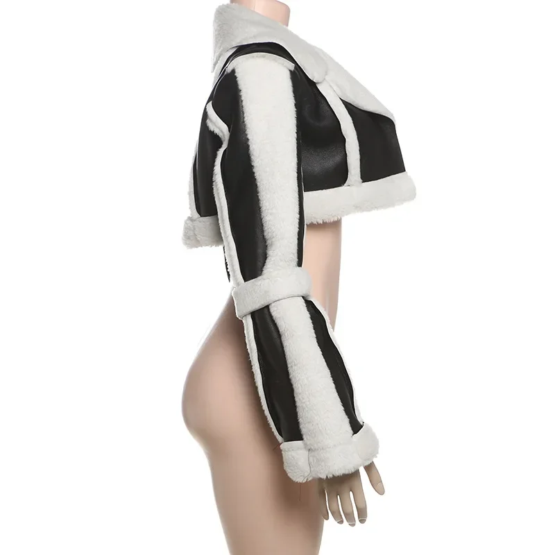 Pelliccia Patchwork PU Giubbotti Donna Crop Moda Cappotti Y2K Streetwear 2025 Inverno Autunno Vestiti Y2K Streetwear Giubbotti Cappotti