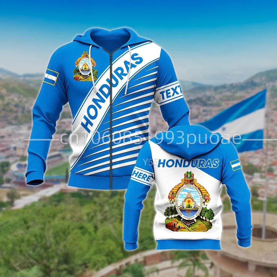 New Men's Hoodie Flag of Honduras Flag Fashion Casual Street Zipper Hoodie Oversize Custom Name Men's and Women's Hoodie