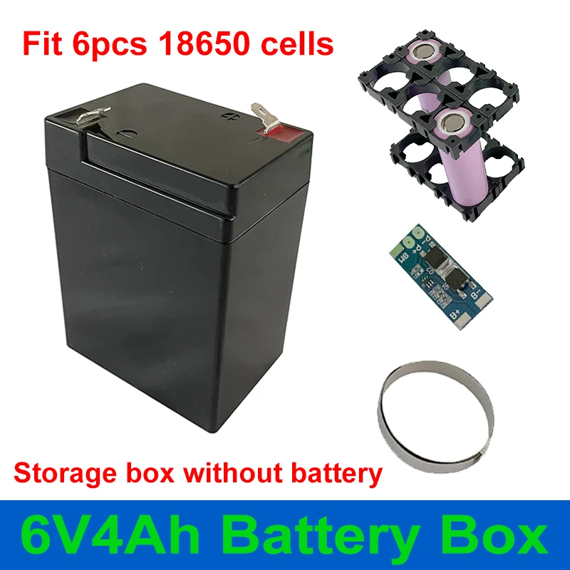 Чехол для аккумулятора 6V4Ah, коробка для хранения 6 В, 4 Ач, подходит для 6 шт. 18650 ячеек, 6,4 В, 7,2 В, 6 Ач, 9 Ач, держатель, никелевая полоса 2S 8A BMS для аккумуляторной установки DIY