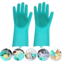 1-Pair Multi-Function Silicone Scrubber Rubber Kitchen Cleaning Gloves For Dish Washing House Cleaning Pet Grooming Car Washing