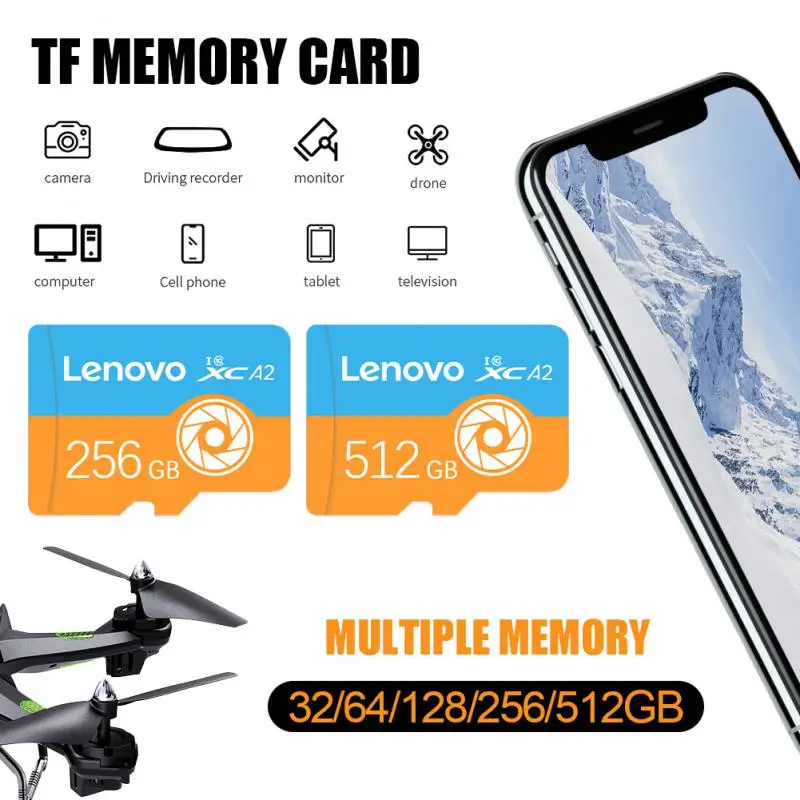 Lenovo 2/1TB Micro TF Card 64GB Memory Cards 128GB 256GB High Speed SD/TF Flash Memory Card 256 128GB SD Flash MemoryCard