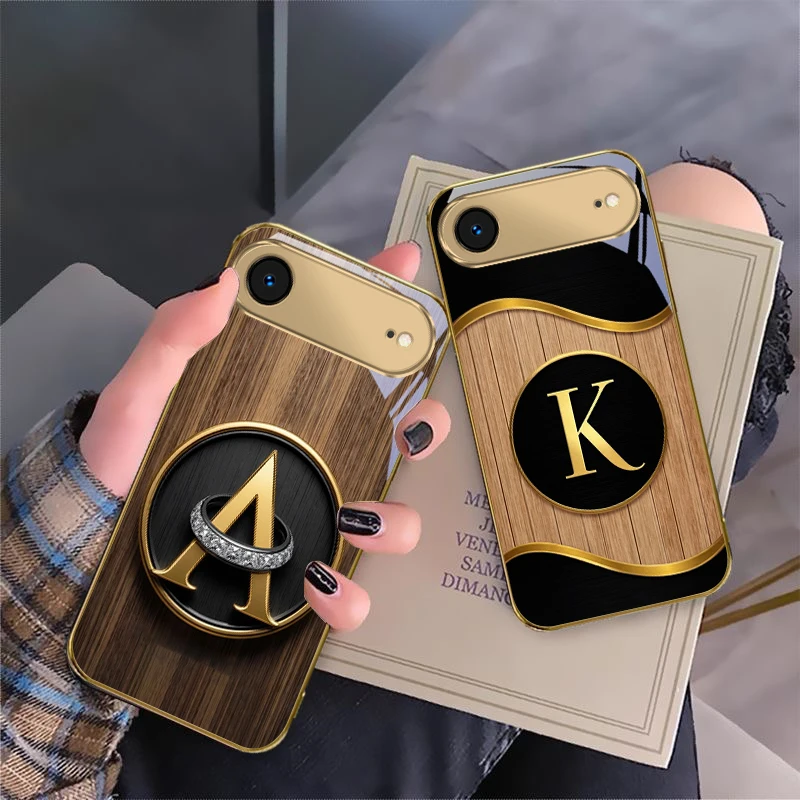 

Luxurious emblem letters For IPhone 17Pro Max 16 17 Pro 15 Pro 14 13 Plus 12 Mini 11Pro Max XR 16E 17Air Golden glass phone case