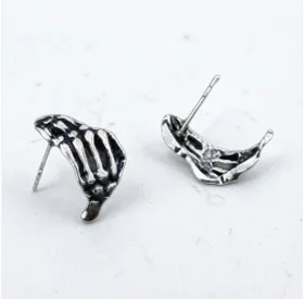 Gothic Skeleton Hand Bone Stud Phalanx Finger Punk Earring Goth Jewelry