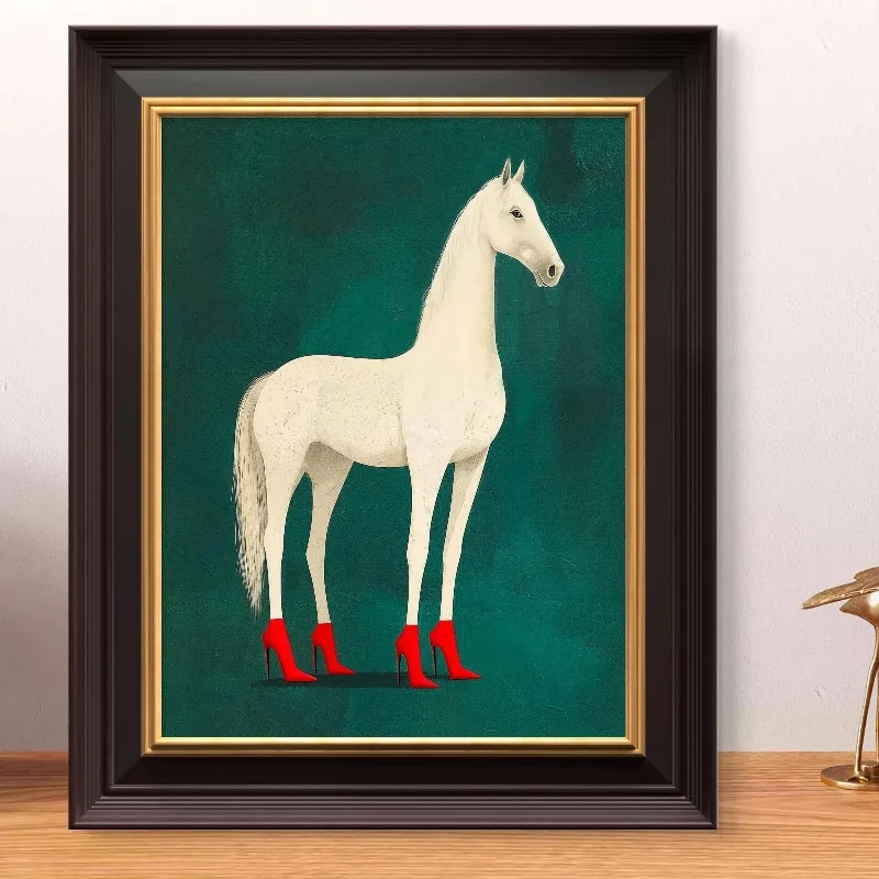 1pc Canvas Painting frameless Funny Horse Fashion Wall Art Print, Pink Sunglasses Animal Poster, Stylish Spa Horse Illustration,