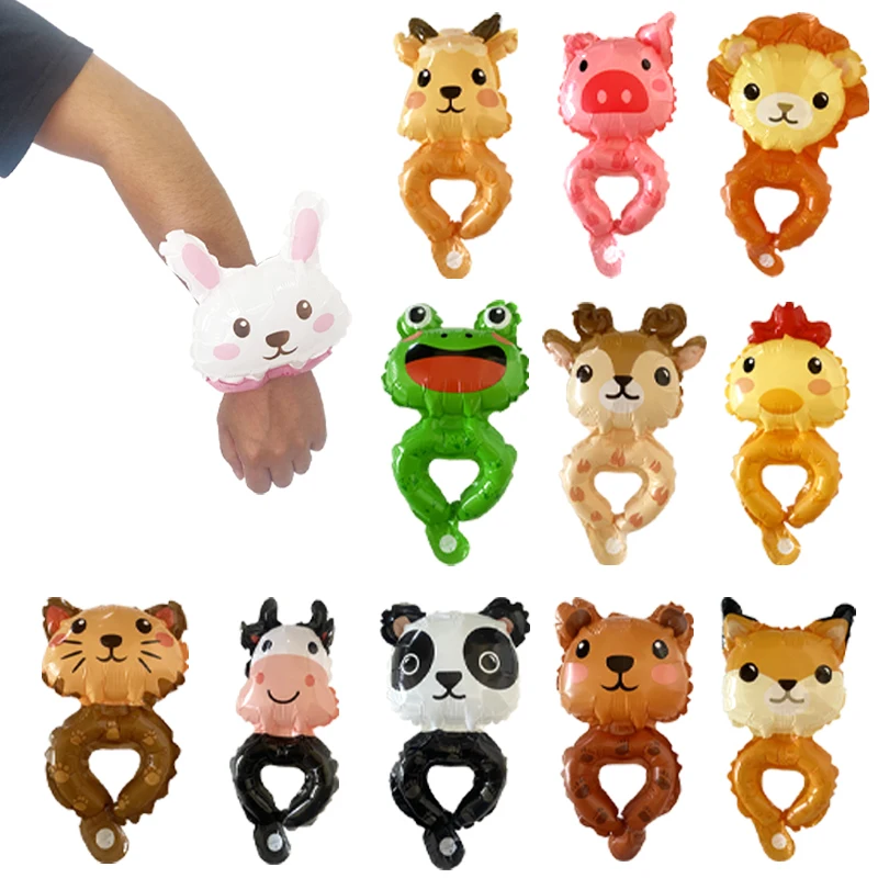 12pcs Cartoon Animal Wrist Balloons Cute Frog Rabbit Cat Dog Hand Ballon Air Baloon Happy Birthday Party Decoration Baby Shower