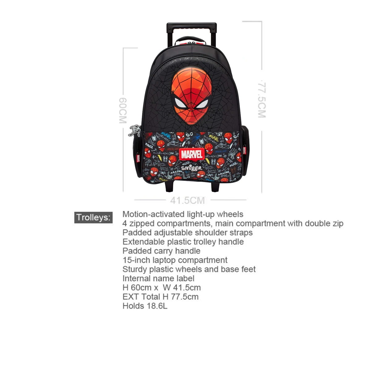 Disney Mickey Mouse Children's trolley backpack Smiggle MARVEL Spider-Man Wheel Backpack Trolleys Bag hot-selling Schoolbag