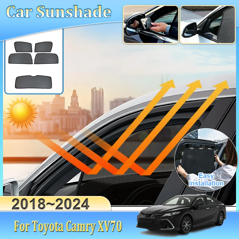 

Car Mesh Sun Shade For Toyota Camry XV70 Daihatsu Altis 2018~2024 Magnetic Sunshade Window Anti-UV Heat insulation Accessories