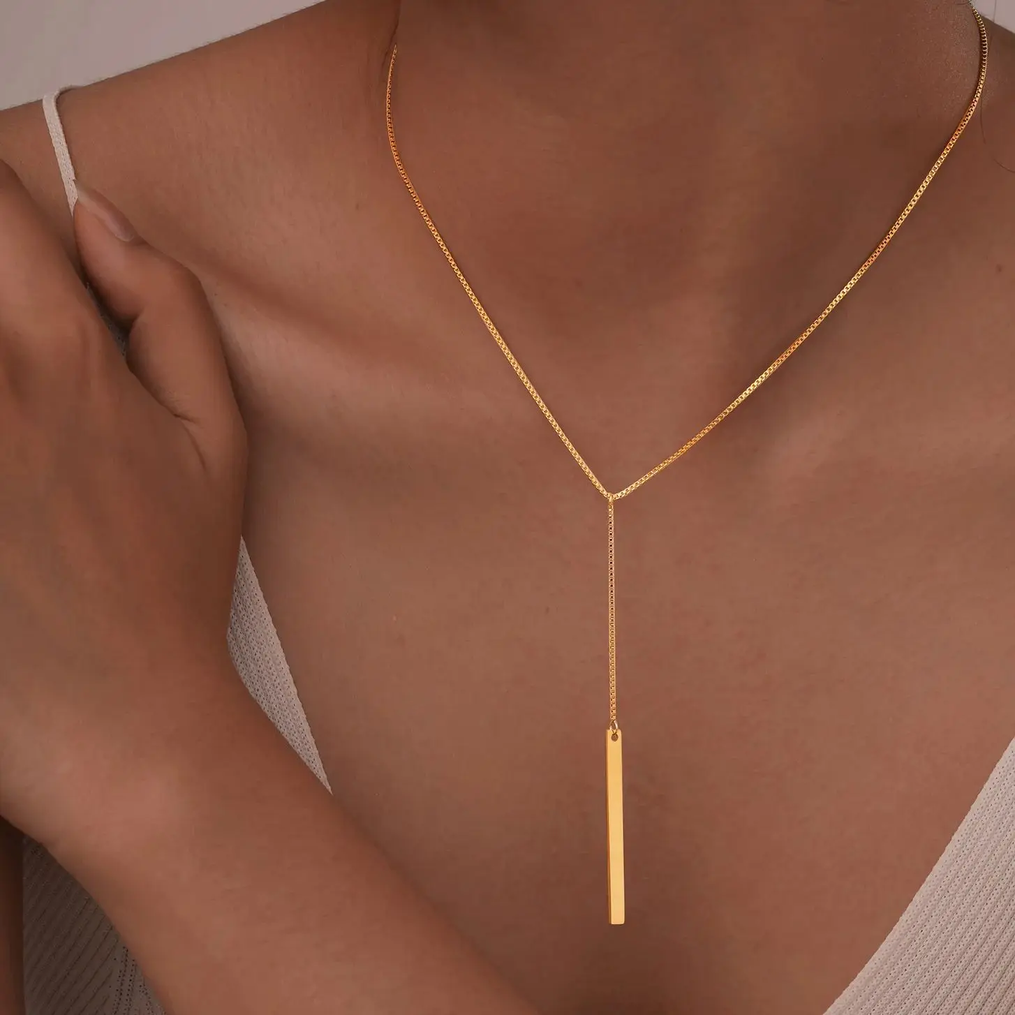 Rectangle Long Tassel Pull Necklaces for Women Gold Color Fashion Simple  Clavicle Chains Design Necklace Jewelry Collares