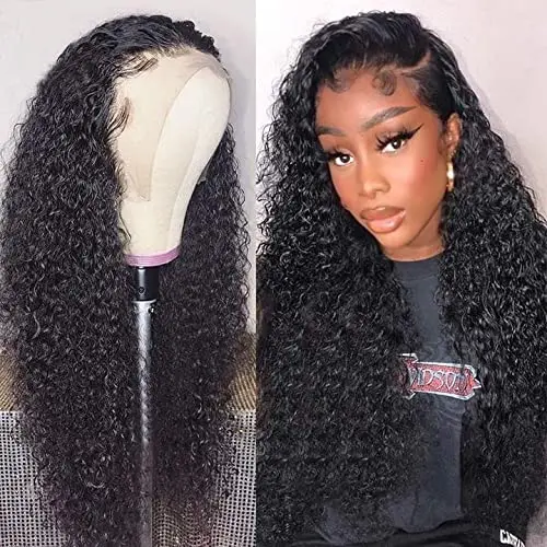 HD Lace Front Wigs Human Hair Pre Plucked 200% Density Kinky Curly Lace Frontal Wigs Human Hair Glueless Natural Black Color