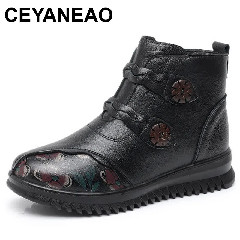 

Genuine Leather Fashion Winter Women Ankle Boots Warm Wool Female Snow Boots Platform Casual Shoes Woman Short Boot