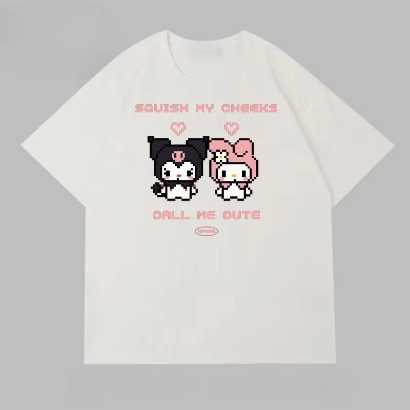 

MINISO Melody Kuromi Printed tshirt Street Women's Large Size T-shirt Summer Loose Casual Versatile Short Sleeve tee Printed top