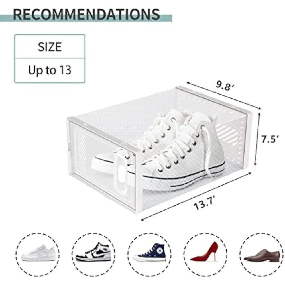 Hrrsaki 12 Pack XX-Large Shoe Storage Boxes, Shoe Boxes Clear Plastic Stackable, Organizer Boxes with Lids,