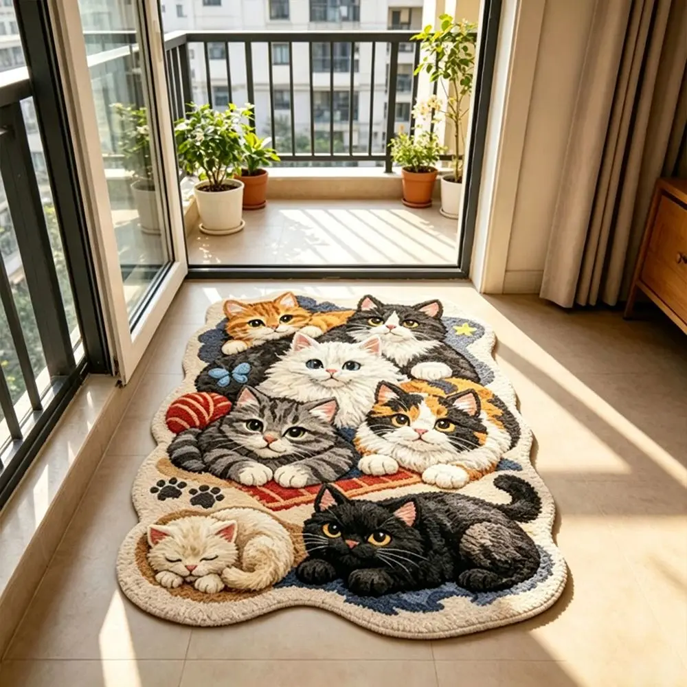 New Soft Fluffy Cat Print Rug Washable Floor Mat Bedside Rug Home Decoration