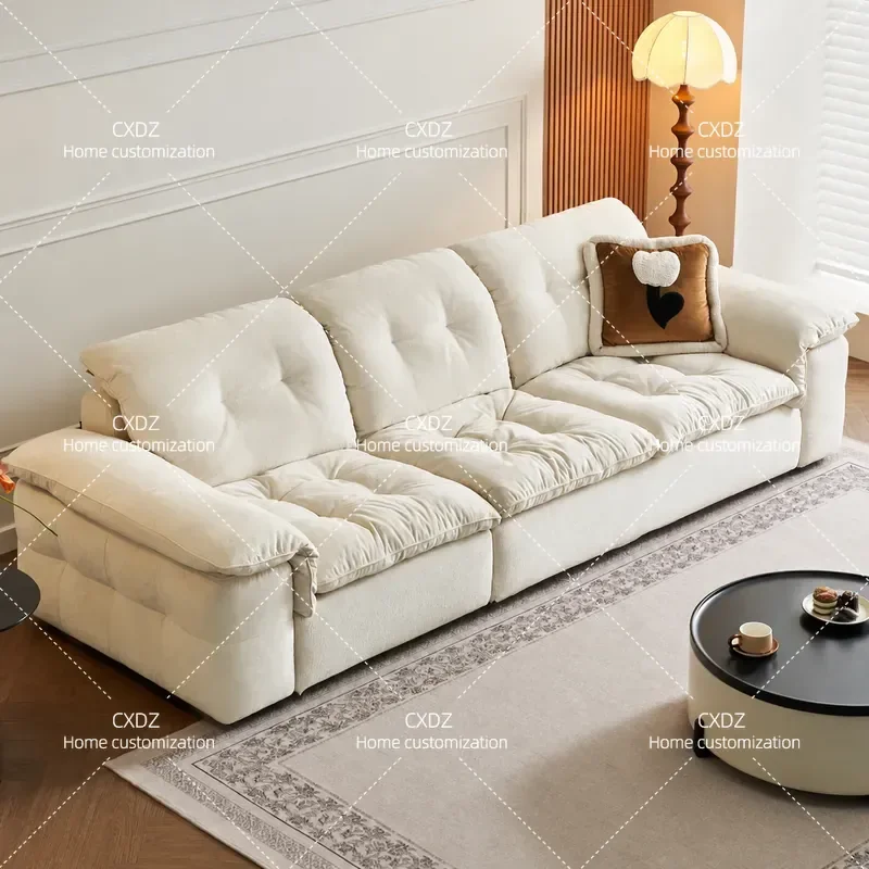 Cream Chenille Fabric Sofa Removable Washable Cover Straight Row Design for Living Room Small Apartment Home Furniture 2025