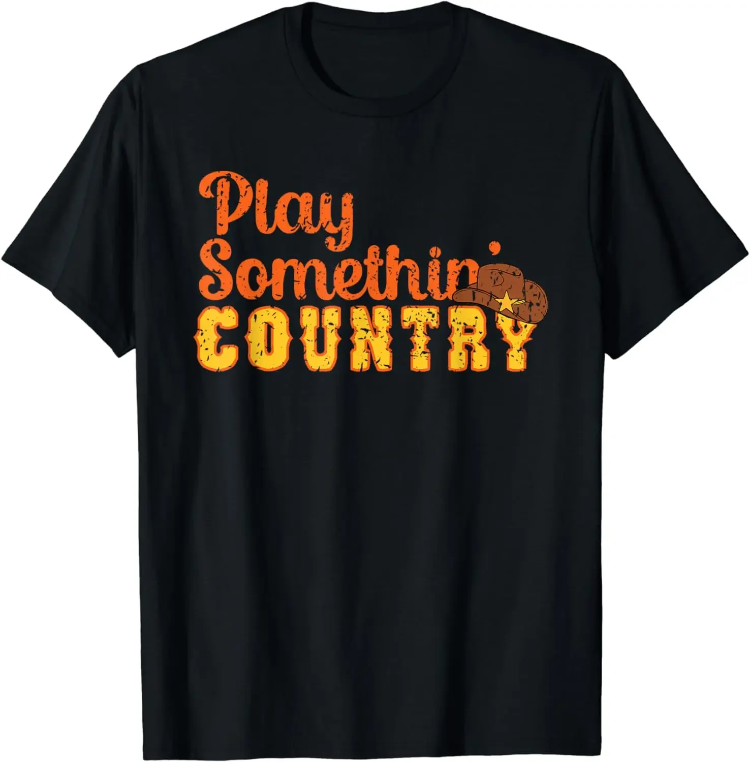 Play Something Country Vintage T-Shirt Cowboy Cowgirl Short Sleeve for Women Men Cotton All Seasons Tee