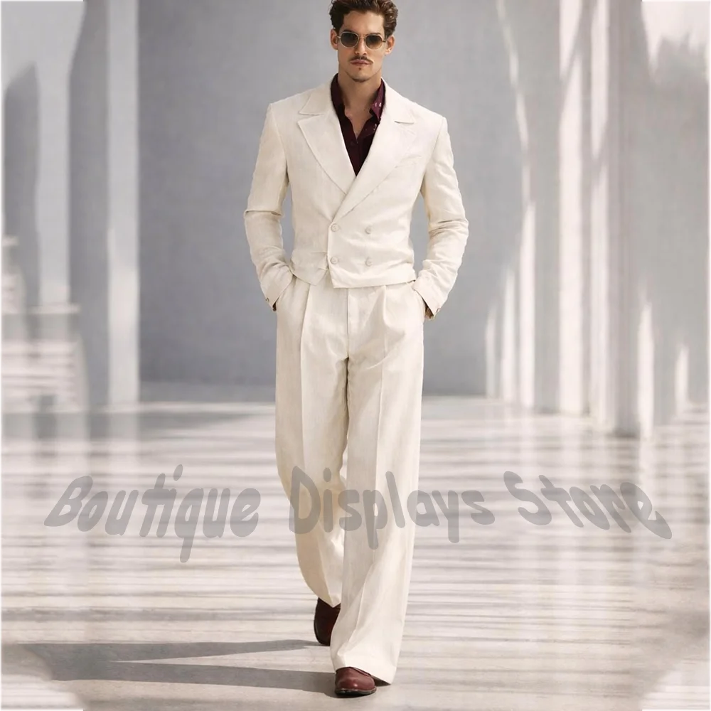 

Elegant White Suit 2 Piece Set Double Breasted Blazer Pants Notch Lapel Casual Formal Party Wedding Tuxedo Men's Suit Outfit