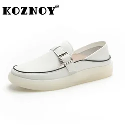 Koznoy 3cm 2024 Natural Cow Genuine Leather Autumn Soft Retro Ergonomic Shoes Slip On Flats Leisure Loafer Ethnic Woman Comfy