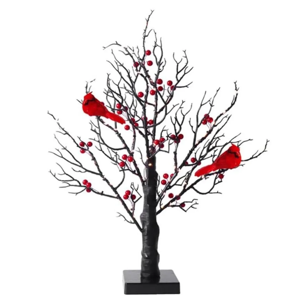 

Creative LED Birch Tree Light Bird Red Berry Decoration Twinkle Tree Lamp Warm Lights with LED Lights Vintage Glowing Tree