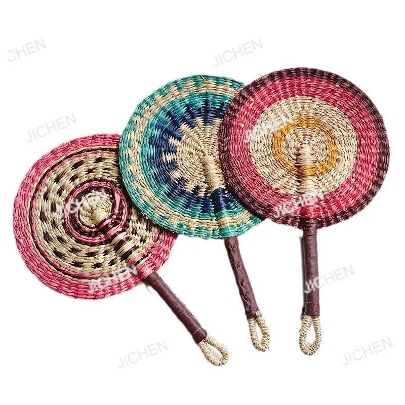 Abanico ghanés tejido a mano, abanico redondo de caña de mar color algas, abanico tipo shaker, color macaron, decoración para colgar en la pared del hogar.