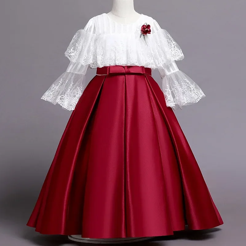 Vestido de satén de princesa para niños, vestido de baile de graduación, espectáculo de paseo, hasta el tobillo, cuello redondo, vestidos de flores para niñas, nuevo