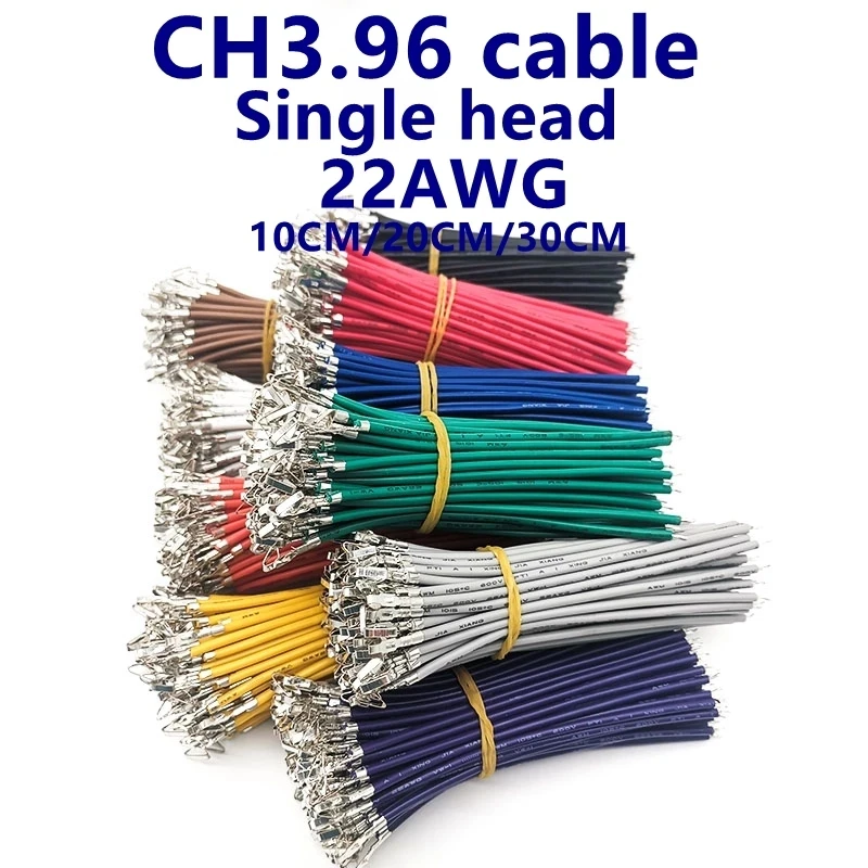 100PCS/LOT CH 3.96 CH3.96mm Terminal Tinned Copper Wire Single Head Color Electronic Connection Wire 22AWG CH3.96 Pitch