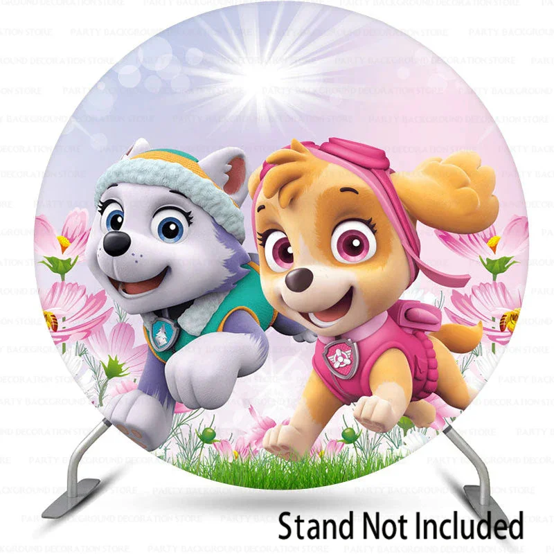 Skye Everest Girls Round Backdrop Marshall Chase Boys Pink Paw Patrol Dog Boys Birthday Party Baby Shower Background Banner