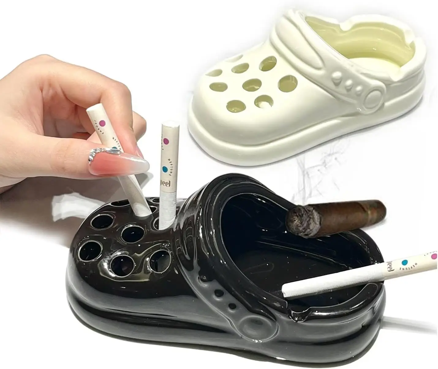 Creative Clogs Ceramic Cigarette Ashtray, Cute Tabletop Portable Smokeless AshTray for Indoor Office Cool Cigar Ashtray