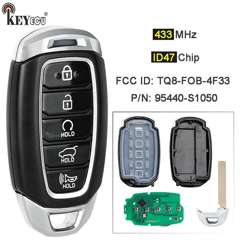 

KEYECU 433MHz ID47 Chip P/N: 95440-S1050 FCC ID: TQ8-FOB-4F33 Smart Keyless Remote Car Key for Hyundai Santa Fe 2019 2020 2021