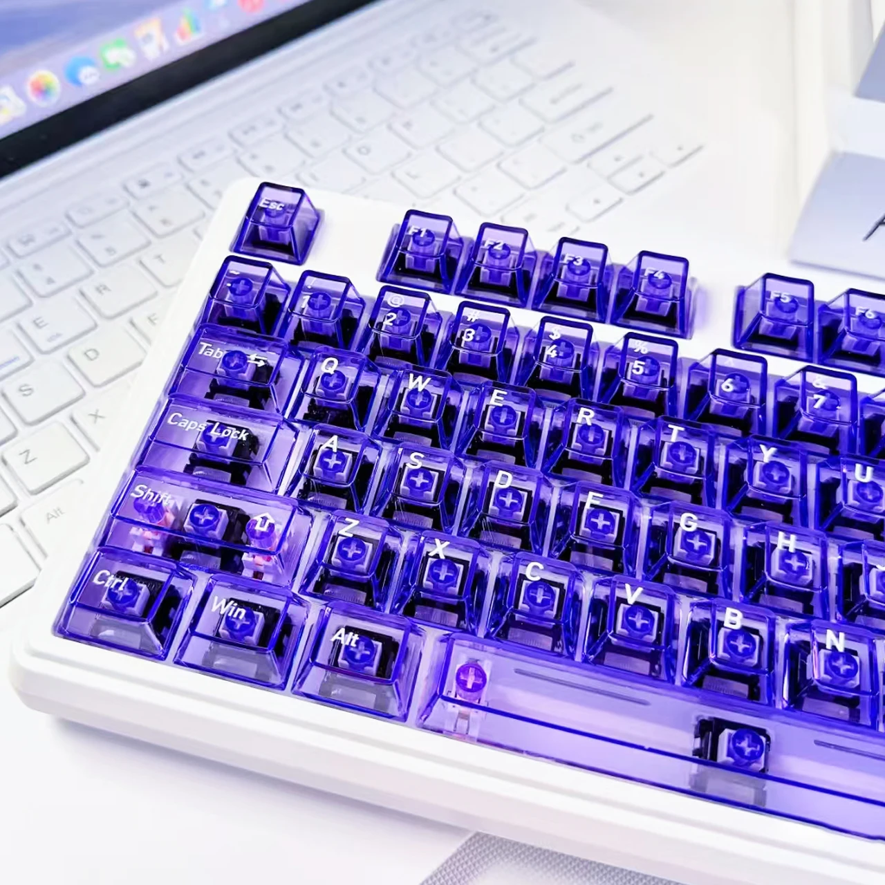 132 Key Purple RGB Backlit Clear Transparent PC Keycaps UV Printing Crystal Keycap Cherry Profile for MX Switches Gamer Keyboard