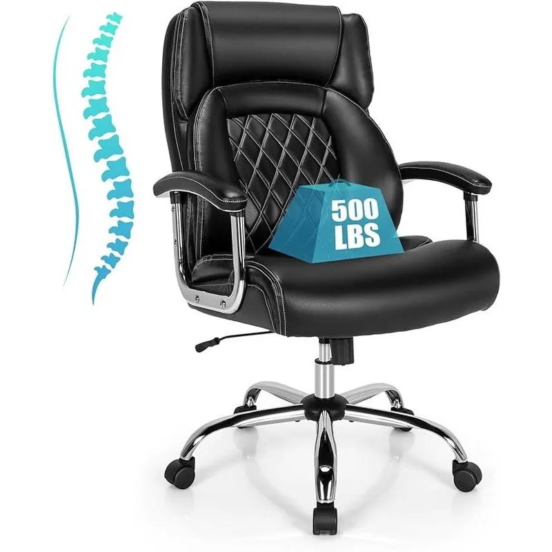 PU Leather Executive Office Chair, cadeira de mesa giratória ajustável, cadeira de encosto alto para pessoas pesadas, grande e alta, 500 LBS