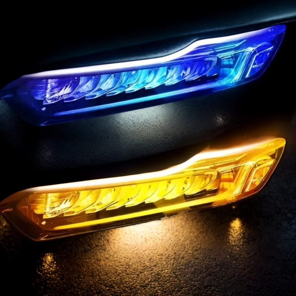 

​ ​ 2 шт. светодиодные автомобильные фонари DRL-гибкая водонепроницаемая полоса, белый указатель поворота, желтый тормозной поток 12 В ​ ​