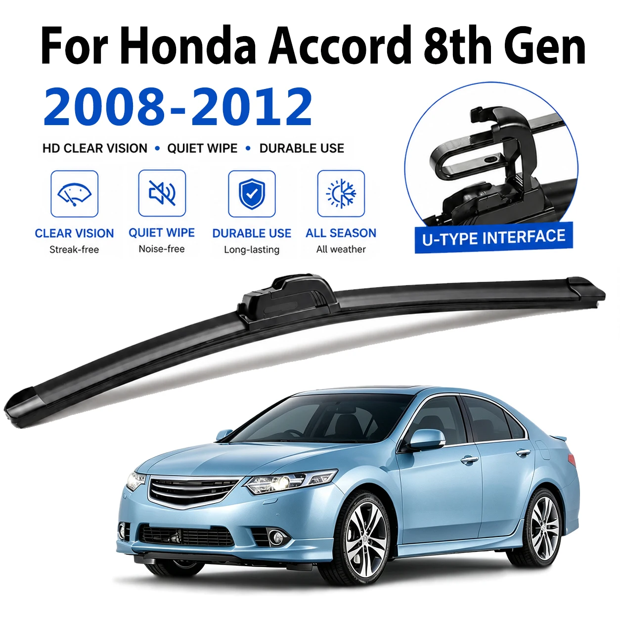 Durable Quiet Black Wiper Blades For Honda Accord 8th Gen Europe 2008-2012, Quick Install Scratch Proof High Quality