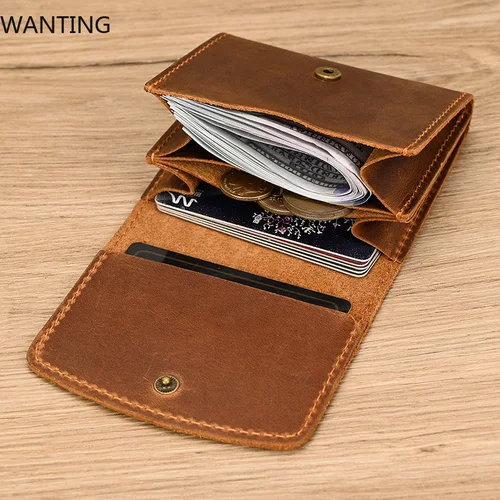 Imagen 1 del producto 2025 nuevo diseño pequeño monedero para hombres mujeres tarjetas monedas de efectivo cartera corta de cuero genuino Clip monedero mujer carteras masculinas