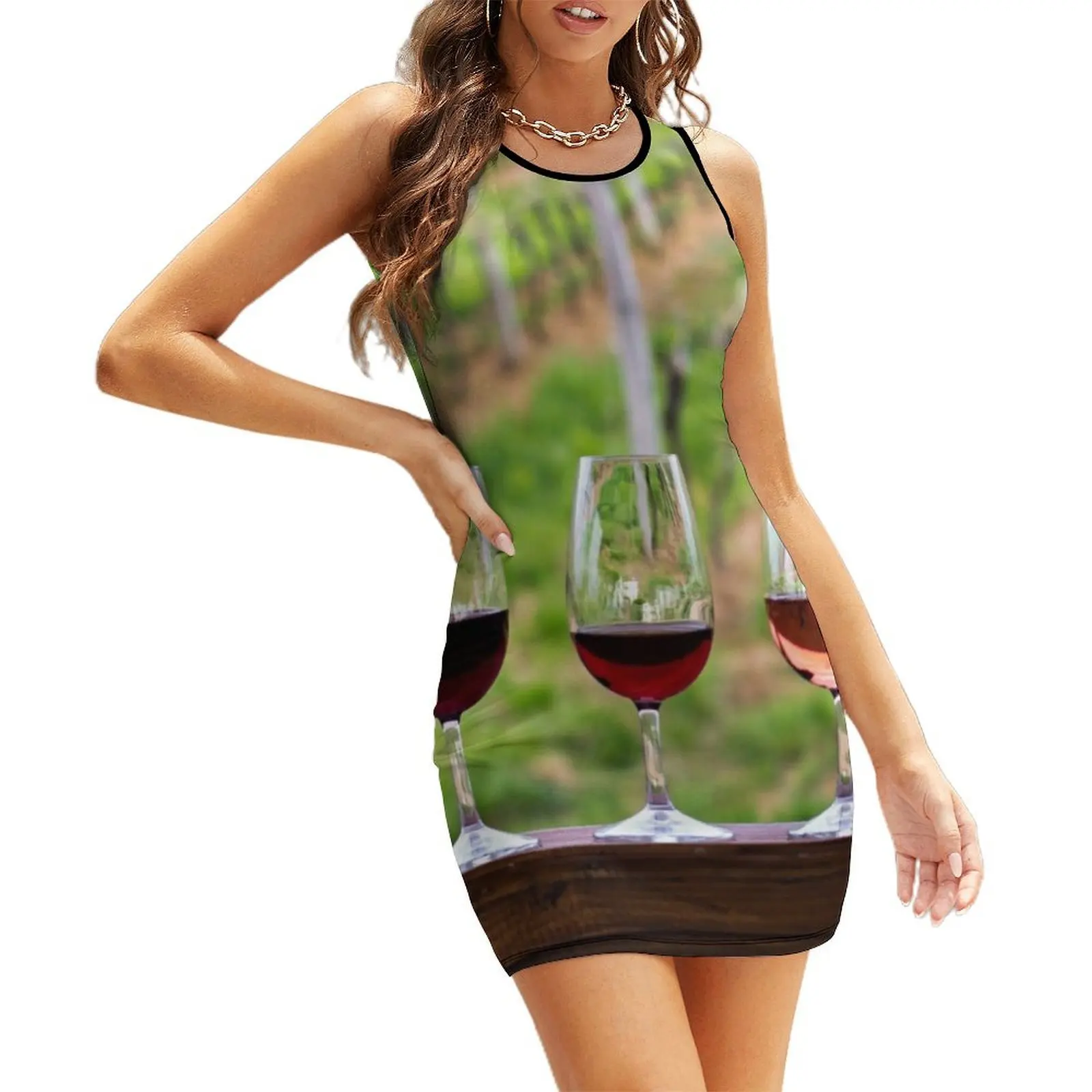 

Wine glasses - wine tasting in the vineyard Sleeveless Sundress summer dress women 2025