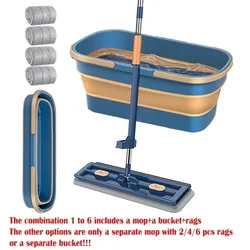 Hand Free Flat Floor Mop And Bucket Set For Professional Home Floor Cleaning Automatic Dehydration Magic Flat Mops Cleaning