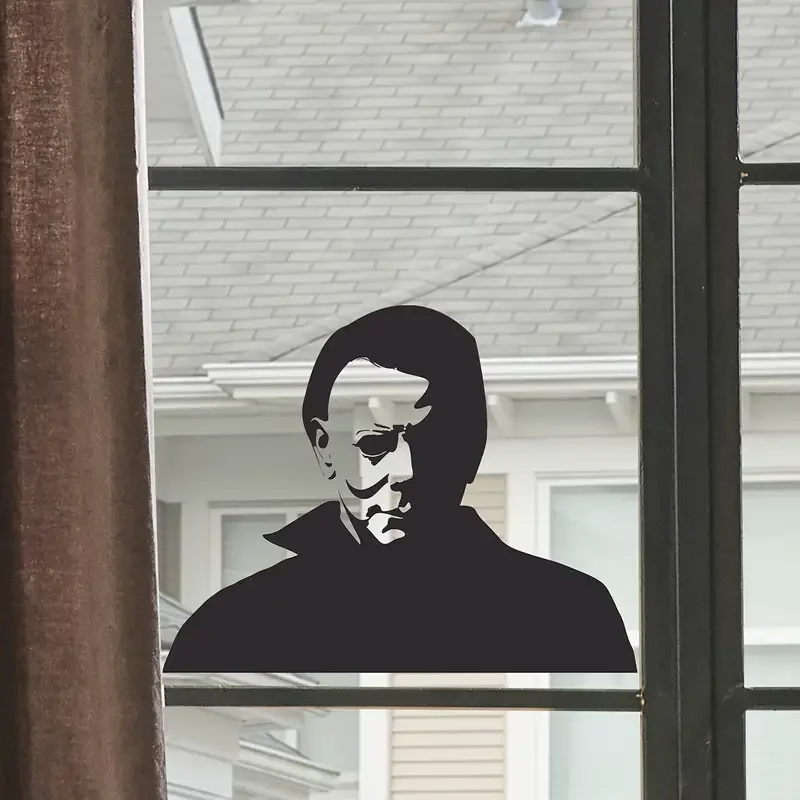 Office Furniture Usa - สติกเกอร์ติดหน้าต่างไวนิล MICHAEL Myers ภาพเงาตัวละครในภาพยนตร์สยองขวัญสติกเกอร์ตกแต่งฮาโลวีนที่นำกลับมาใช้ใหม่ได้สำหรับบ้านสำนักงานงานปาร์ตี้