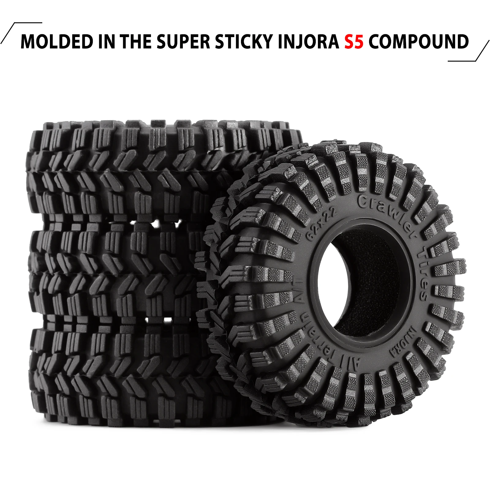 INJORA King Trekker Super Soft Sticky 1.0 Wheel Tires All Terrain for 1/18 1/24 RC Crawler Axial SCX24 AX24 FMS FCX24 (T1014)