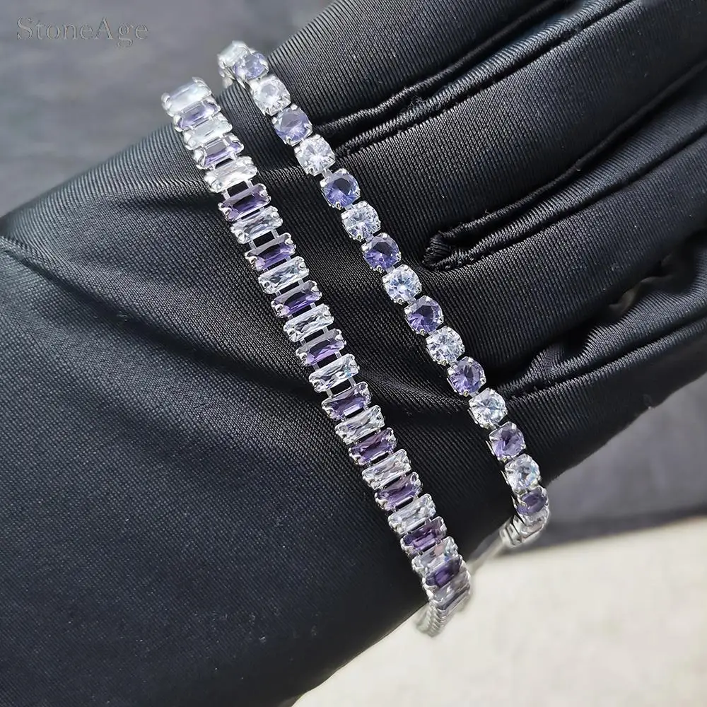 Adjustable Folding Buckle Trendy Purple Zirconia Crystal Tennis Bracelets for Women Dainty Hand Chain Gifts for Female Jewelry