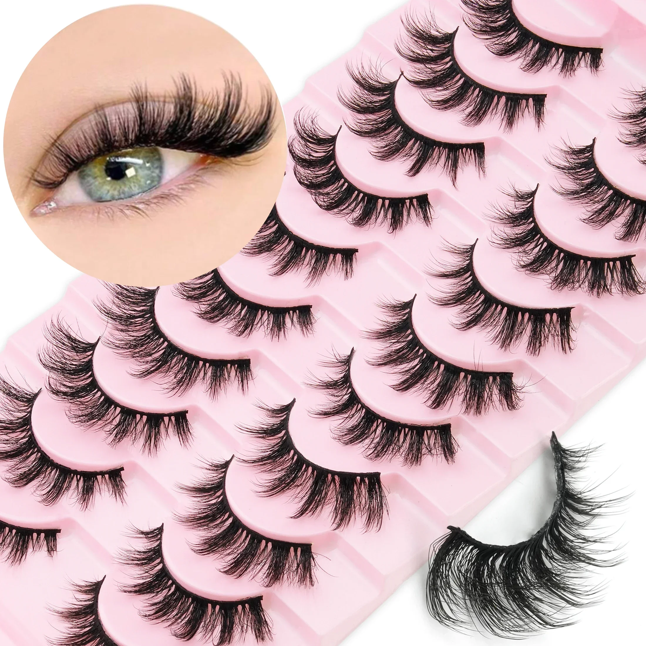 10 Pairs 3D Faux Mink False Eyelashes, Wispy Fluffy Voluminous Strip Lashes, Dramatic Reusable Fake Eyelashes For Party Makeup