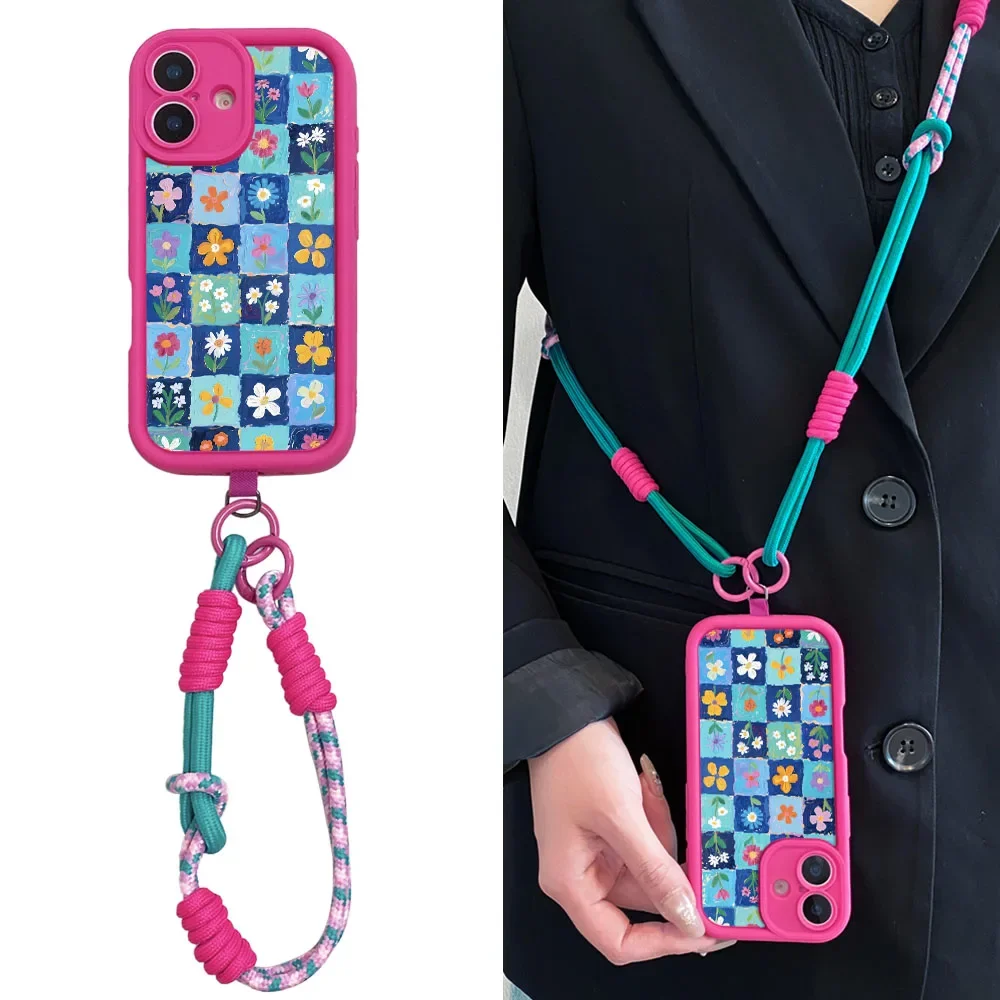 cxd5 Catena da polso Cordino Cassa Del Telefono Per Xiaomi Poco F7 X7 M7 X6 F6 M6 F5 X5 X3 M3 Pro C55 C50 C51 C65 C75 C71 Carino Fiore Copertura