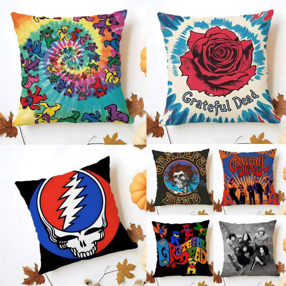 Fashion Band Team Old G-Grateful Deads Cushion Cover Washable Linen Pillowcase Soft  for Sofa Bed Cozy Home Room Decor