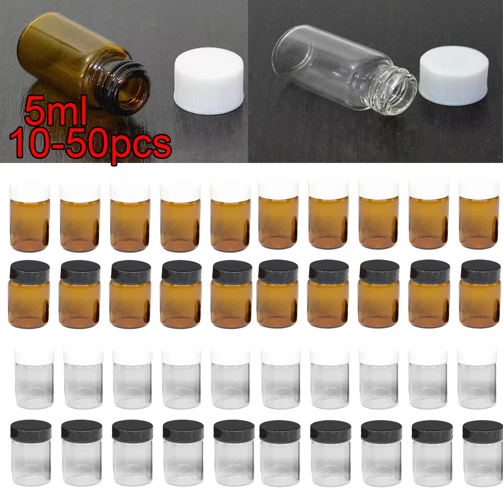 10-50Pcs 5ml Glass Medicine Bottles Sample Vials Laboratory Powder Reagent bottle Containers Screw Lids