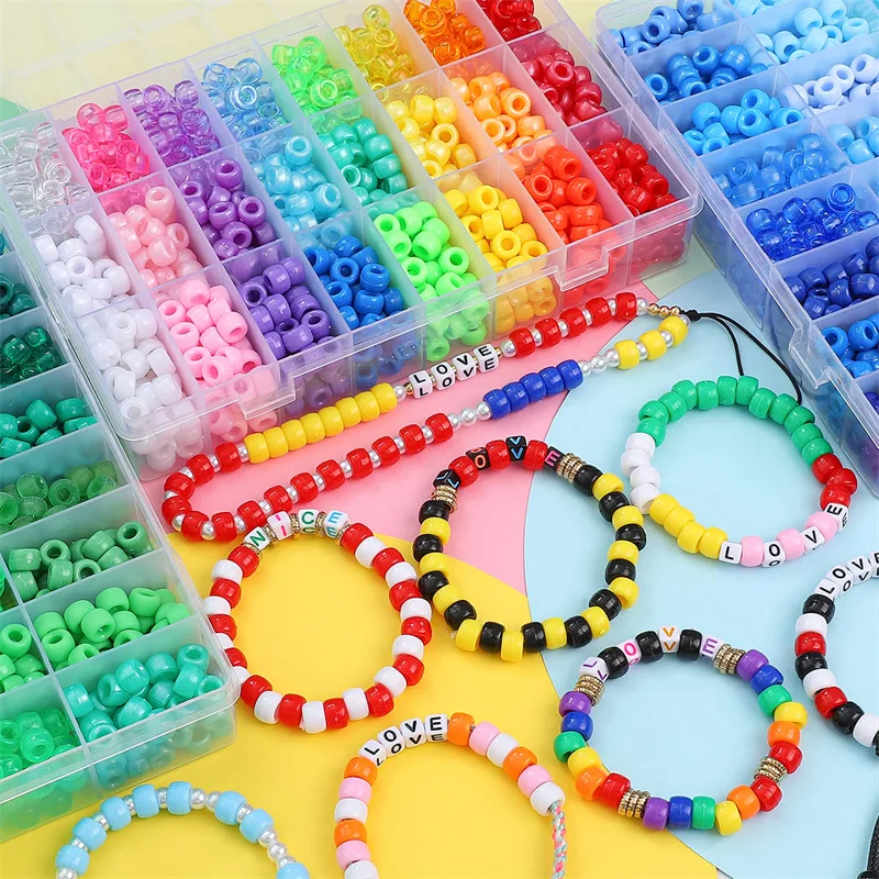 

1200pcs/lot Beads Kit Large Hole Hair Beads for Jewelry Making DIY Charm Bracelets Alphabet Letter Beads BOX