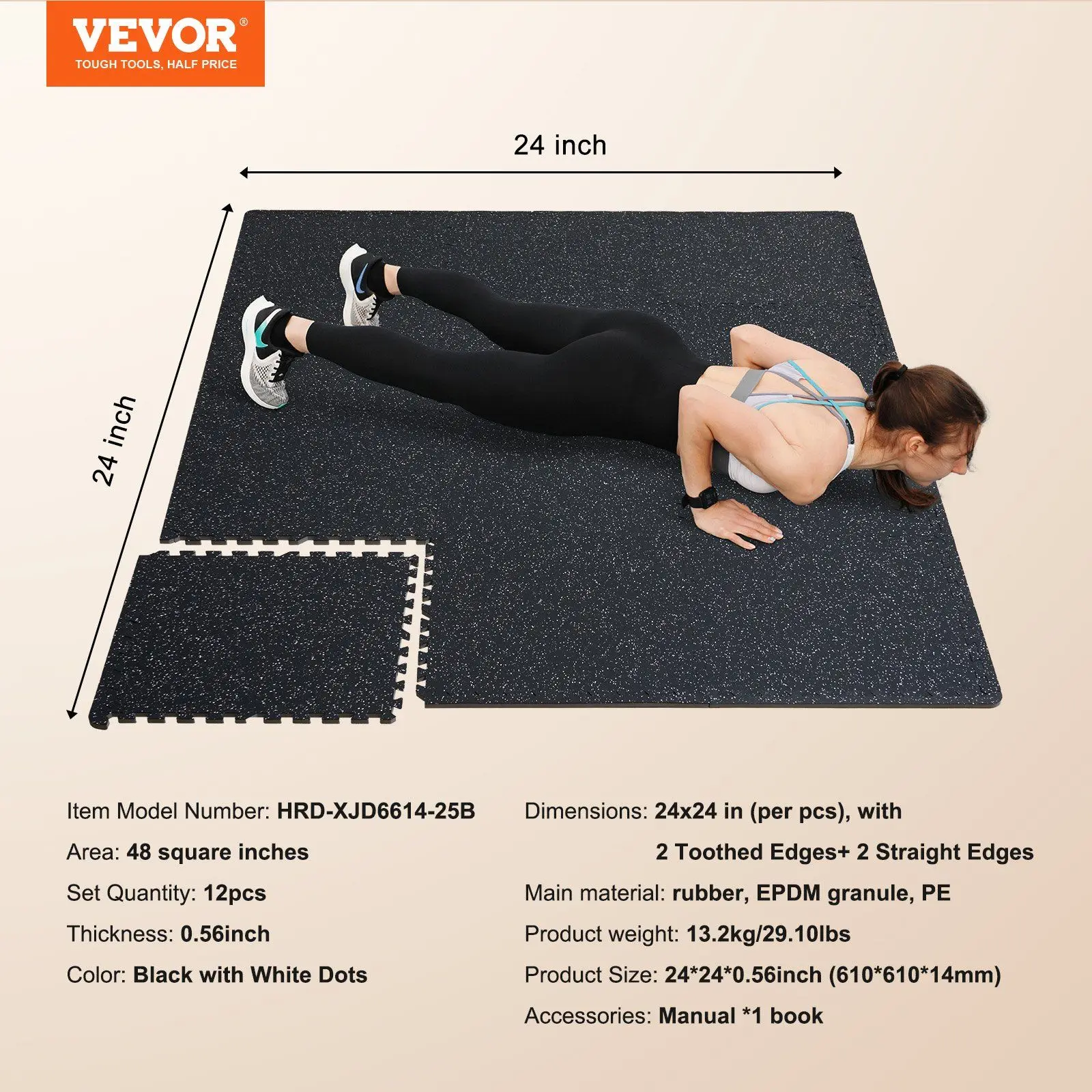 12 Uds. Alfombrillas de gimnasio de 0,56 "de grosor, alfombrillas de entrenamiento entrelazadas con parte superior de goma y espuma EVA de 24" x 24" con cobertura de 48 pies cuadrados, impermeables