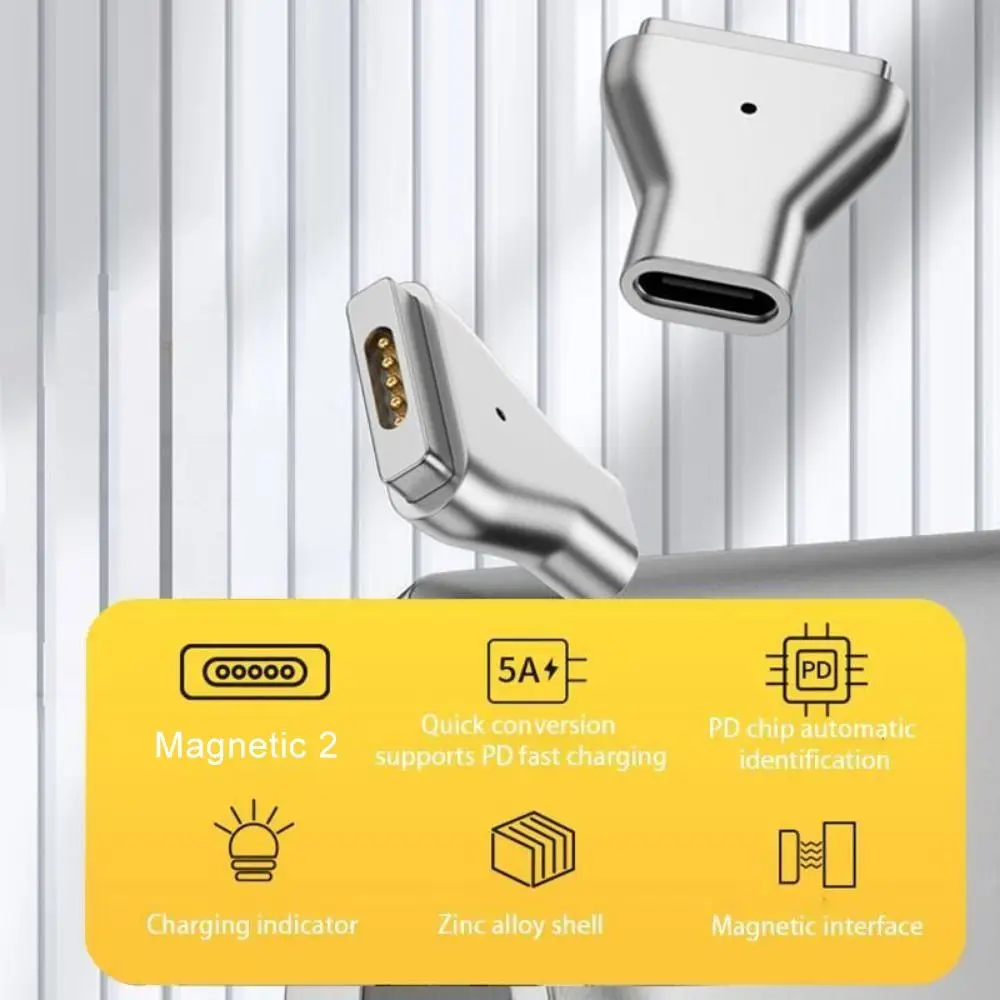 LED Indicator T-Tip Connector Laptop Type C to Magnetic 2 Magnetic Plug Converter USB C Adapter For MacBook Air/Pro