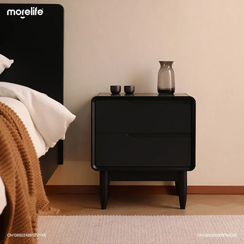 

Minimalist Bedroom Solid Wood Modern Small Unit Double-layer Storage Cabinet Nordic Black Nightstand Bedside Table Furniture K+